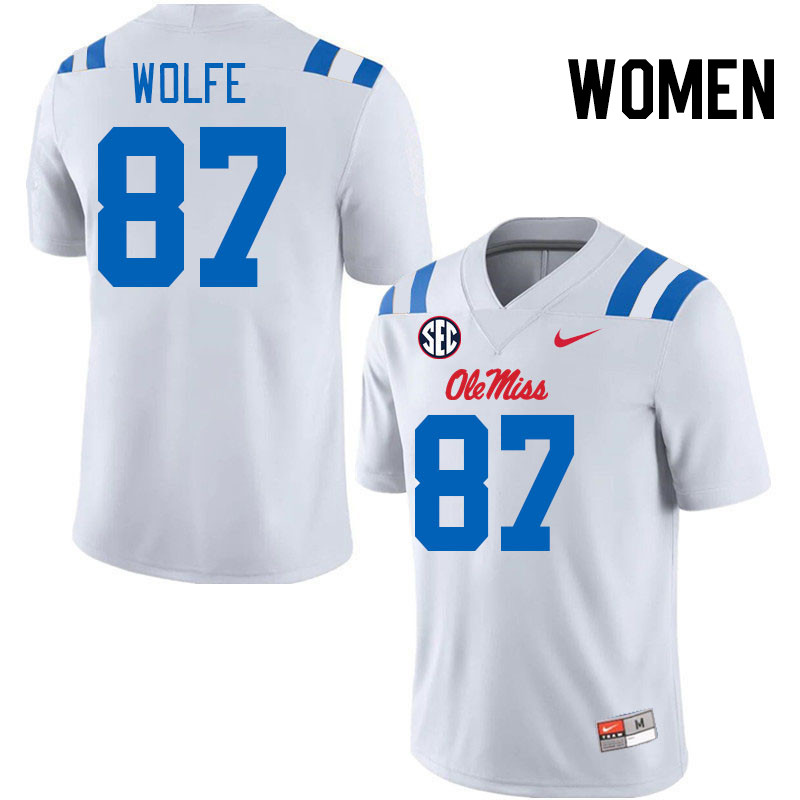 Women #87 Hudson Wolfe Ole Miss Rebels 2024 New Uniforms College Football Jerseys Stitched-White